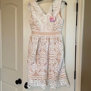 Brand new lace white dress with tan underneath